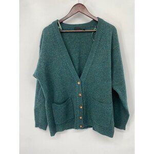 VINTAGE LIZSPORT V-NECK BUTTON FRONT WOOL SWEATER GREEN GRAMPA MEDIUM